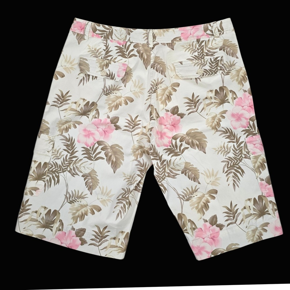 Tommy Bahama Golf Shorts Heirloom Bloom Bermuda Sz 16 Oatmeal Pink Cargo Stretch - Picture 2 of 7